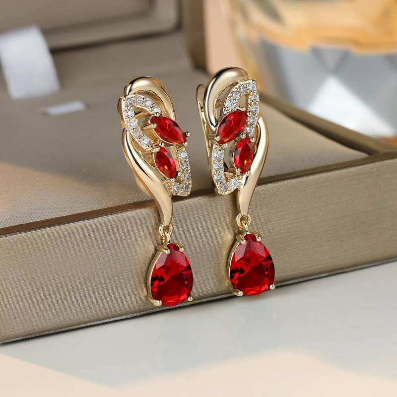 Luxus Silber Gold Farbe Rot Stein Tropfen Ohrringe Elegante Braut Baumeln Waterdrop Ohrringe Modeschmuck für Frauen Geschenk rot/gold von Joom DACH