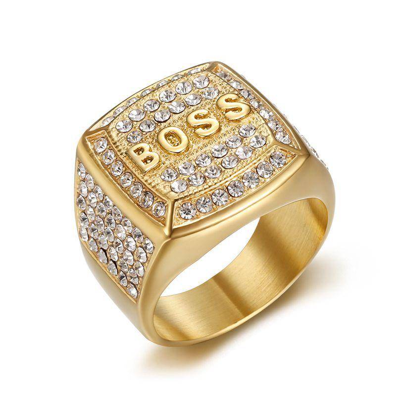 Luxus-Volldiamant-Ring für Männer, Edelstahl, Hip-Hop-Schmuck, modischer Gold-Punk-Buchstaben-Fingerring für Männer, Silber-Accessoires 7 von Joom DACH
