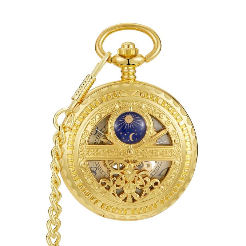 Luxus mechanische Uhr Vintage Mann Taschenuhr mit Kette Steampunk Skelett Taille Uhren für Männer Anhänger gold von Joom DACH