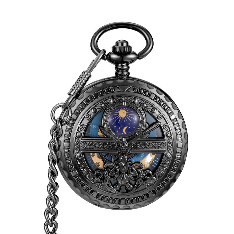 Luxus mechanische Uhr Vintage Mann Taschenuhr mit Kette Steampunk Skelett Taille Uhren für Männer Anhänger schwarz von Joom DACH