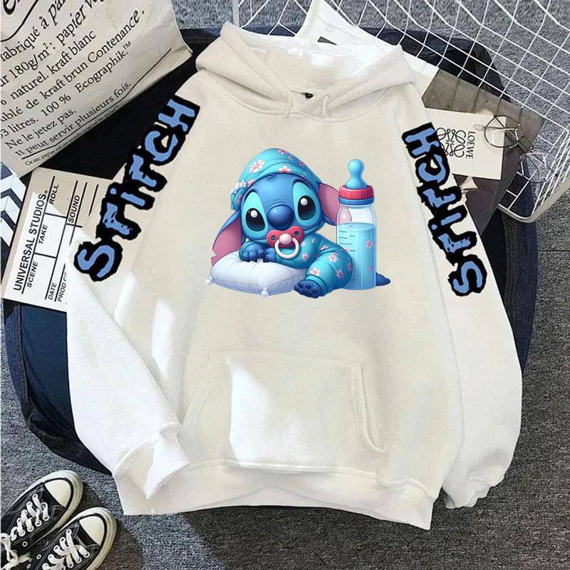 Luxusmarke Damen Hoodies Disney Lilo & Stitch Harajuku Jacken Japanische Mode Winterpullover Damen Warme Sweatshirts S weiß von Joom DACH