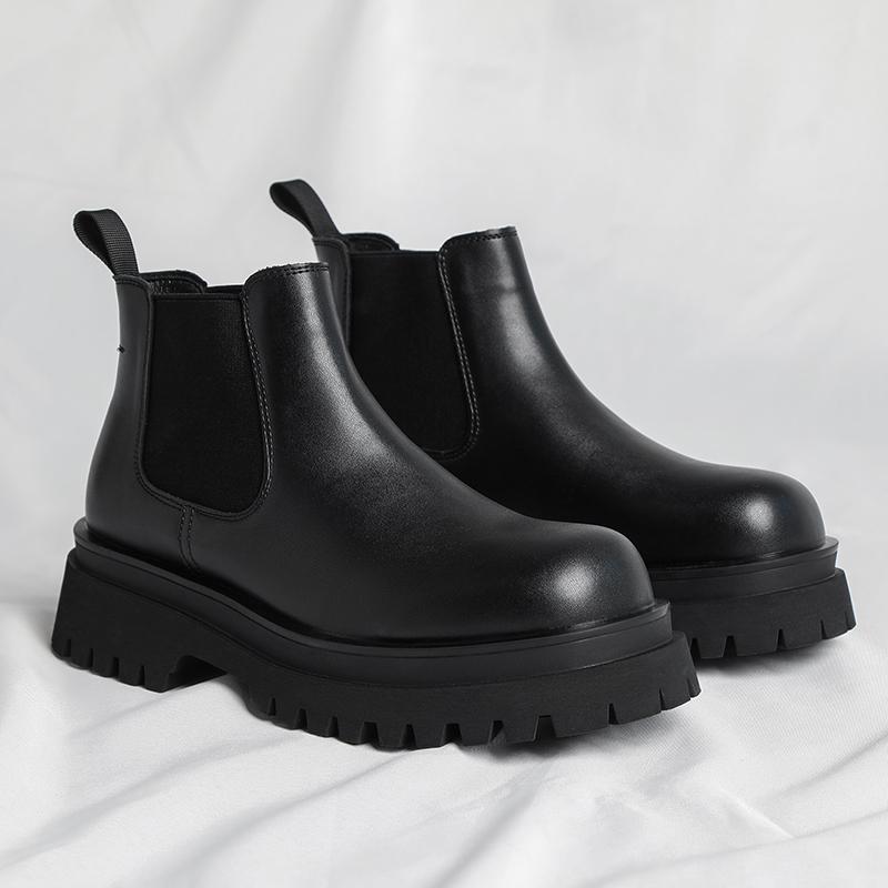 Luxusmarke Herren Chelsea Boots im britischen Stil mit dicker Sohle, klassische schwarze modische, atmungsaktive Mid-Top-Stiefel für Herren 44 schwarz von Joom DACH