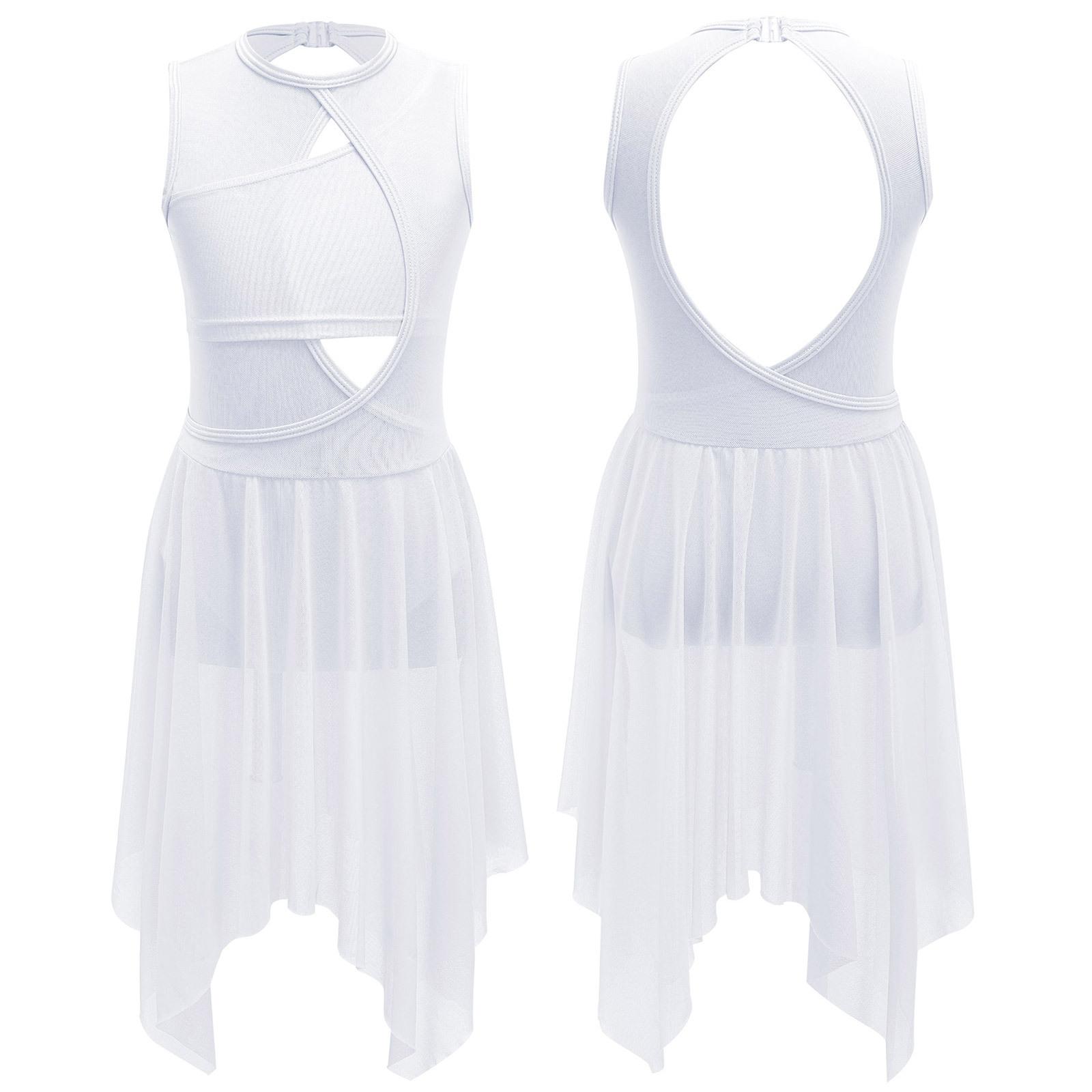 Lyrische Tanzkostüme für Mädchen, zeitgenössische Tanzbekleidung, ärmelloses, ausgeschnittenes Maxikleid aus Mesh-Tüll 11-12 Years weiß von Joom DACH