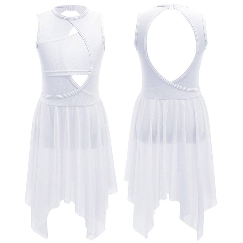 Lyrische Tanzkostüme für Mädchen, zeitgenössische Tanzbekleidung, ärmelloses, ausgeschnittenes Maxikleid aus Mesh-Tüll 11-12 Years weiß von Joom DACH