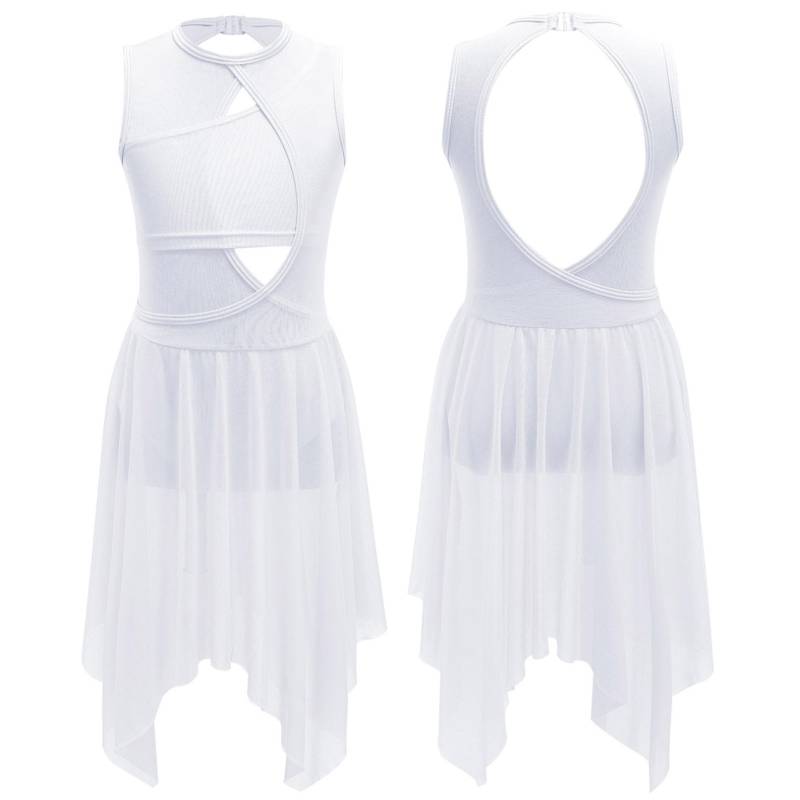 Lyrische Tanzkostüme für Mädchen, zeitgenössische Tanzbekleidung, ärmelloses, ausgeschnittenes Maxikleid aus Mesh-Tüll 7-8 Years weiß von Joom DACH