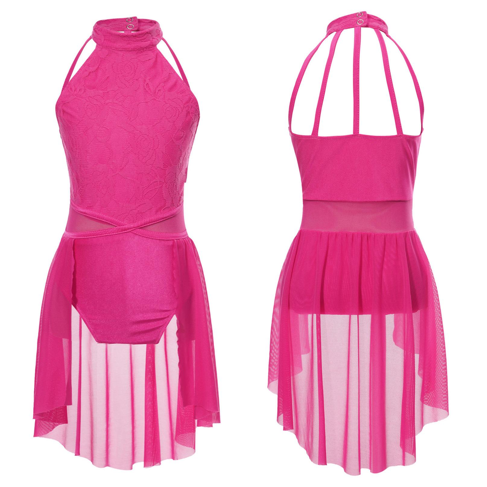 Lyrisches Ballett-Tanzkleid für Kinder, ärmellos, Spitze, Blumentrikot, zeitgenössisches modernes Tanzkostüm 11-12 Years von Joom DACH