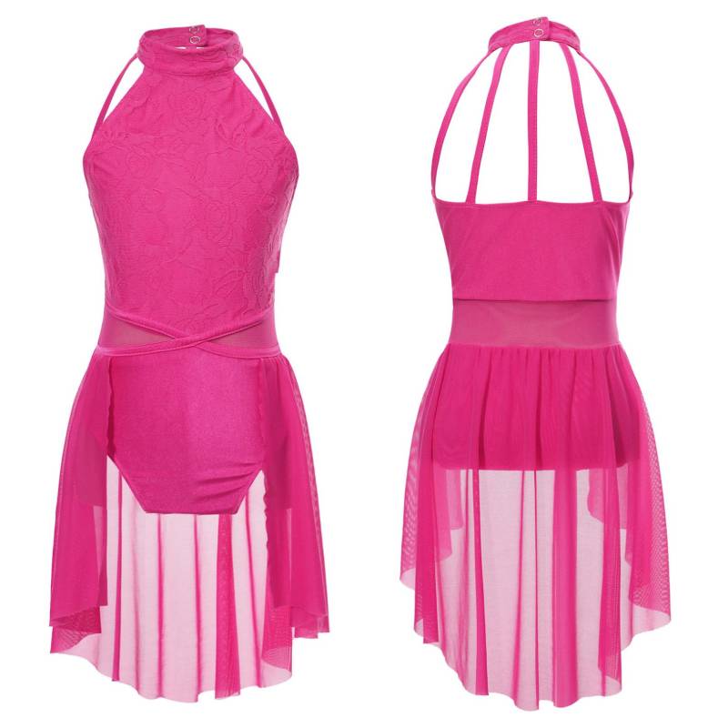 Lyrisches Ballett-Tanzkleid für Kinder, ärmellos, Spitze, Blumentrikot, zeitgenössisches modernes Tanzkostüm 7-8 Years hellrosa von Joom DACH