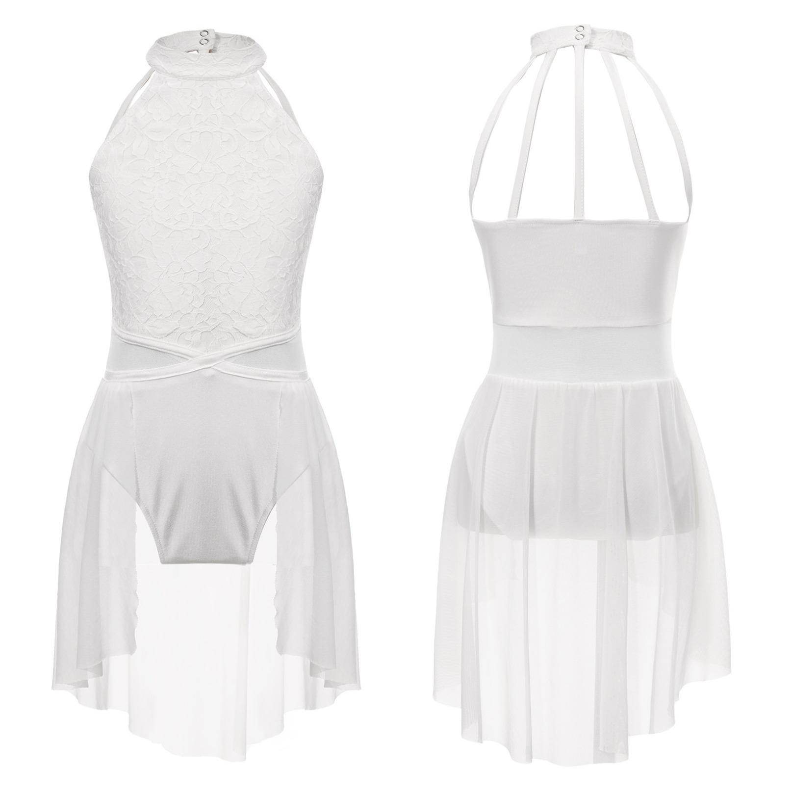 Lyrisches Ballett-Tanzkleid für Kinder, ärmellos, Spitze, Blumentrikot, zeitgenössisches modernes Tanzkostüm 9-10 Years elfenbein von Joom DACH