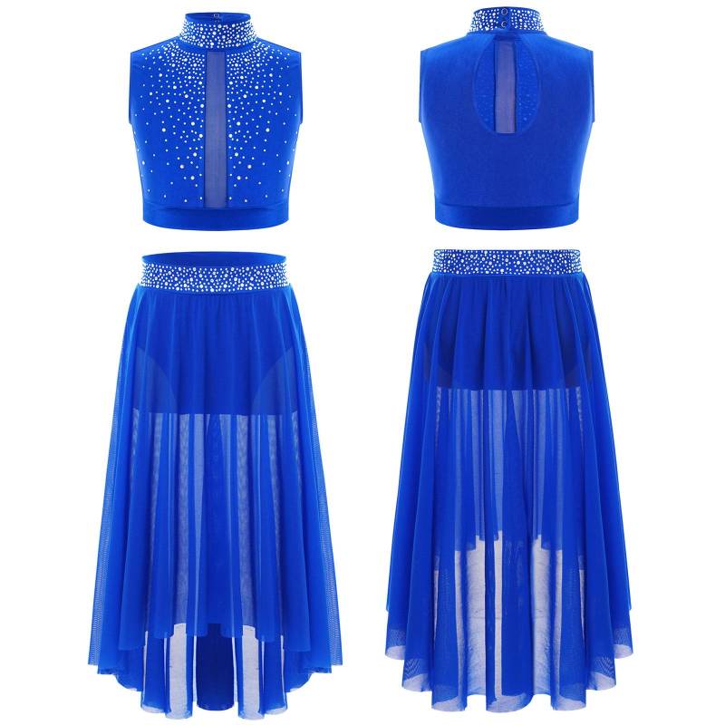 Lyrisches Tanz-Outfit für Mädchen, Eiskunstlauf-Wettbewerb, moderner lateinamerikanischer Jazz-Auftritt, 2-tlg. bauchfreies Top mit High-Low-Chiffonrock 11-12 Years blau Lyrisches Tanz-Outfit für Mädchen, Eiskunstlauf-Wettbewerb, moderner lateinamerikanischer Jazz-Auftritt, 2-tlg. bauchfreies Top mit High-Low-Chiffonrock 11-12 Years blau von Joom DACH