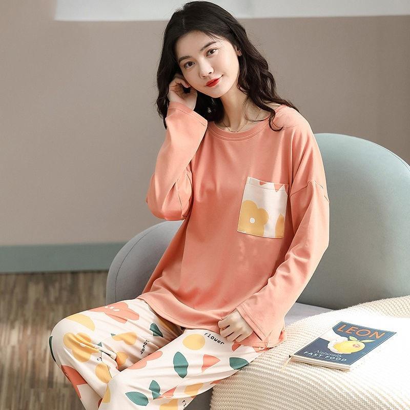 M-5XL Winter Pyjama Damen Koreanische Version Langarm Loungewear Locker Zweiteiliger Anzug Übergröße Kann Draußen Getragen Werden L von Joom DACH