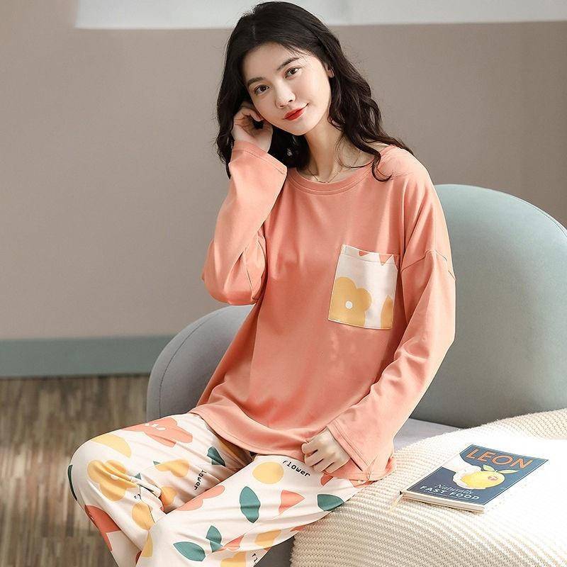 M-5XL Winter Pyjama Damen Koreanische Version Langarm Loungewear Locker Zweiteiliger Anzug Übergröße Kann Draußen Getragen Werden L von Joom DACH