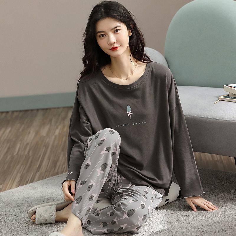 M-5XL Winter Pyjama Damen Koreanische Version Langarm Loungewear Locker Zweiteiliger Anzug Übergröße Kann Draußen Getragen Werden M von Joom DACH