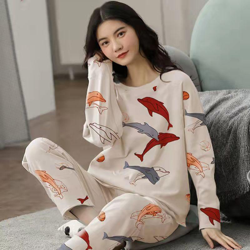 M-5XL Winter Pyjama Damen Koreanische Version Langarm Loungewear Locker Zweiteiliger Anzug Übergröße Kann Draußen Getragen Werden XXXL von Joom DACH