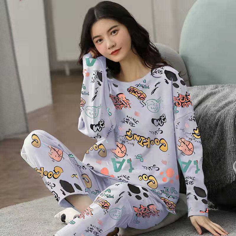 M-5XL Winter Pyjamas frauen Koreanische Version Lange ärmeln Homewear Anzug Lose Große Größe Zwei-stück Anzug Kann draußen getragen werden M von Joom DACH