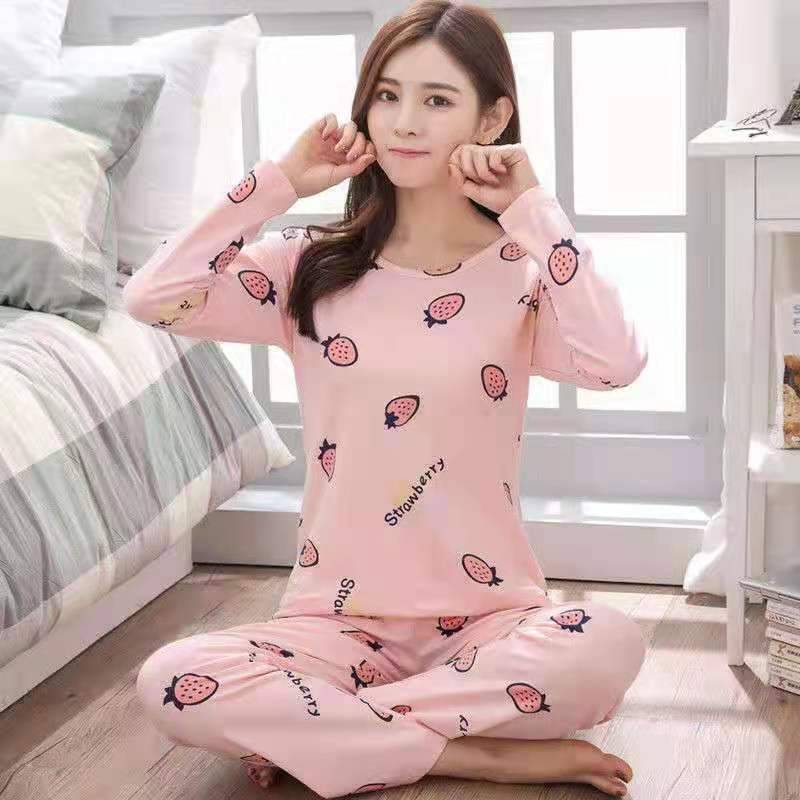 M-5XL Winter Pyjamas frauen Koreanische Version Lange ärmeln Homewear Anzug Lose Große Größe Zwei-stück Anzug Kann draußen getragen werden XXL erdbeer von Joom DACH