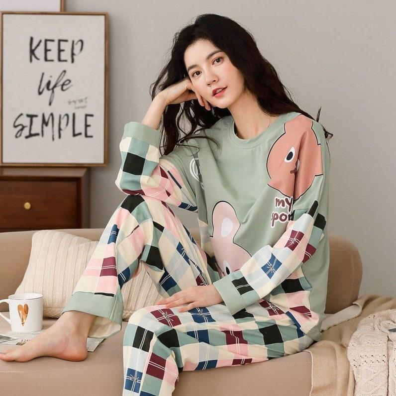 M-5XL Winter Pyjamas frauen Koreanische Version Lange ärmeln Homewear Anzug Lose Große Größe Zwei-stück Anzug Kann draußen getragen werden XXXL von Joom DACH