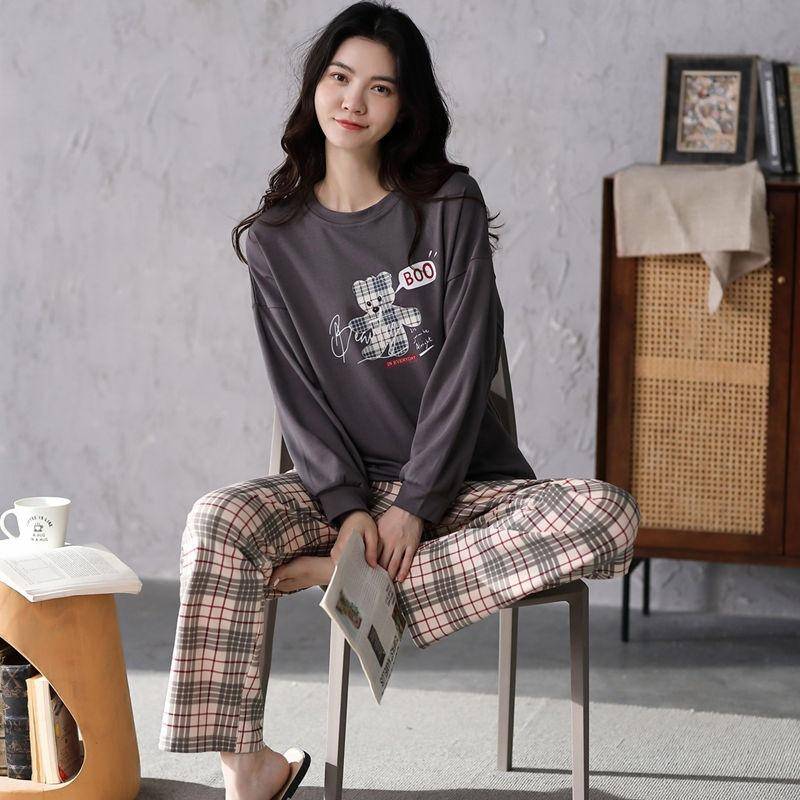 M-5XL Winter Pyjamas frauen Koreanische Version Lange ärmeln Homewear Anzug Lose Große Größe Zwei-stück Anzug Kann draußen getragen werden XXXXXL von Joom DACH