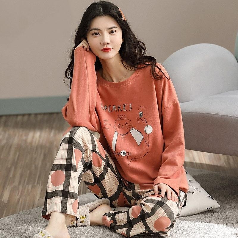 M-5XL Winter Pyjamas frauen Koreanische Version Lange ärmeln Homewear Anzug Lose Große Größe Zwei-stück Anzug Kann draußen getragen werden XXXXXL von Joom DACH