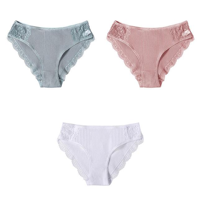 M-XXL 3-teiliges Damen-Baumwollhöschen-Set mit floraler Spitze, Slips, Unterwäsche, bequemes Höschen für Damen, sexy Low-Rise-Dessous XXL von Joom DACH