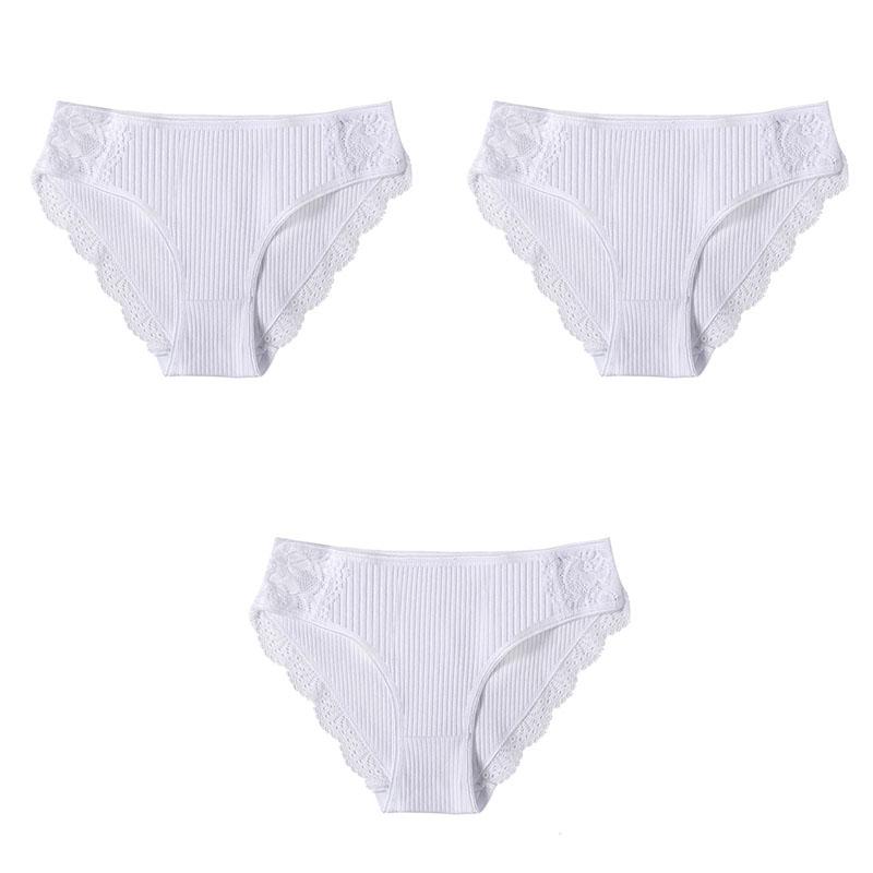 M-XXL 3-teiliges Damen-Baumwollhöschen-Set mit floraler Spitze, Slips, Unterwäsche, bequemes Höschen für Damen, sexy Low-Rise-Dessous XXL von Joom DACH