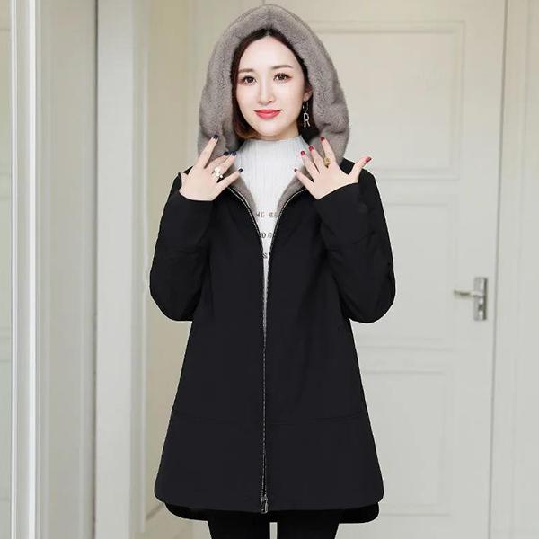 M-XXXXL Damen Winter Einfarbig Warm Parker Mantel Weiblich Große Größe Langarm Mittellange Kapuzenjacke XXXXXL schwarz von Joom DACH