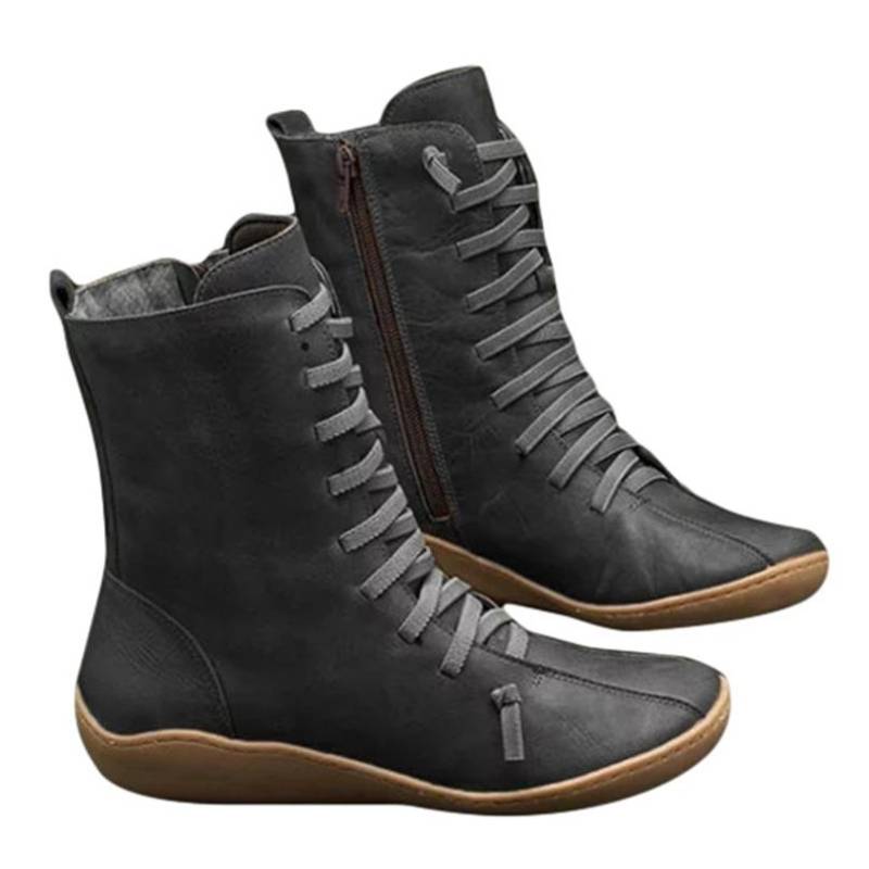 MAITA Damen Leder Stiefeletten Vintage Freizeitschuhe Markendesign Retro Handgefertigter Stiefel 39 schwarz von Joom DACH