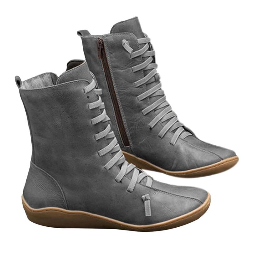 MAITA Damen Leder Stiefeletten Vintage Freizeitschuhe Markendesign Retro Handgefertigter Stiefel 39 grau von Joom DACH