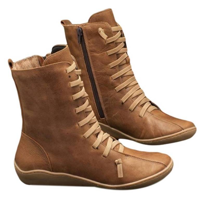 MAITA Damen Leder Stiefeletten Vintage Freizeitschuhe Markendesign Retro Handgefertigter Stiefel 41 braun von Joom DACH