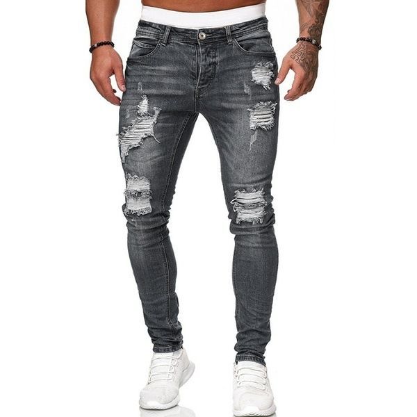 MAITA Neue jeans männer zerrissene trendy mode schlanke jeans L grau von Joom DACH