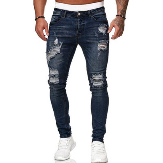 MAITA Neue jeans männer zerrissene trendy mode schlanke jeans M schwarz/blau von Joom DACH