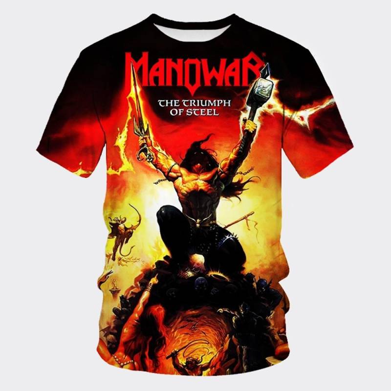 MANOWAR Rock Hip-Hop Band 3D-Druck Sport Schnelltrocknend Atmungsaktiv Herren T-Shirt Street Casual Mode Kurzarm Kleidung Sommer 5XL von Joom DACH