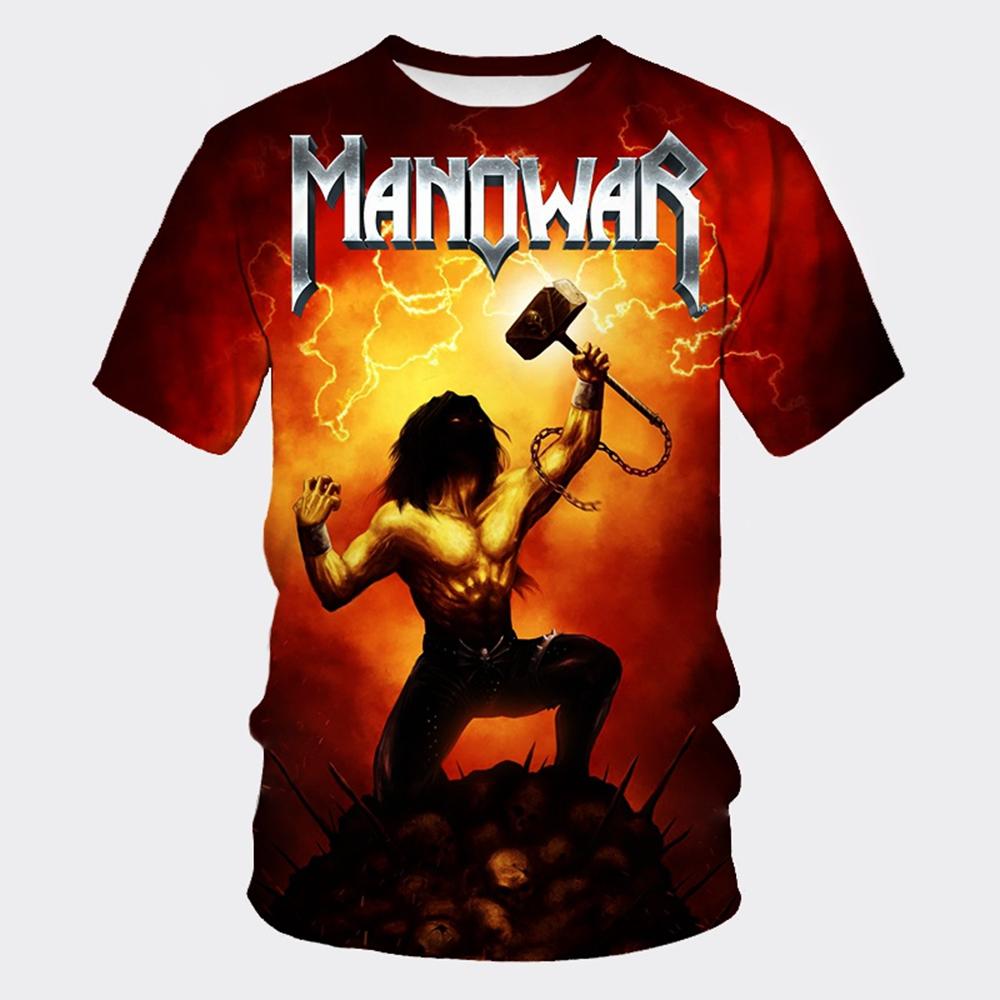 MANOWAR Rock Hip-Hop Band 3D-Druck Sport Schnelltrocknend Atmungsaktiv Herren T-Shirt Street Casual Mode Kurzarm Kleidung Sommer XL von Joom DACH