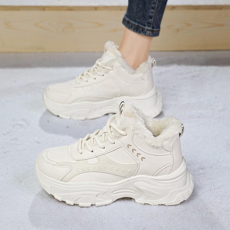 MCTIN Fleece Winterschuhe zum Warmhalten, Erhöhte Baumwollschuhe, Dicksohlige Dad-Schuhe Damen 42 beige von Joom DACH