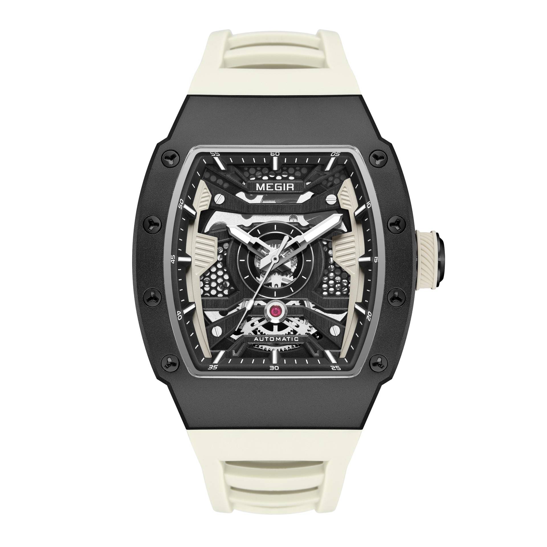 MEGIR Luxus Herren Automatische Mechanische Uhr Wasserdicht Skelettiert Silikonarmband Sport Armbanduhr Uhr Reloj Hombre 8604 schwarz grau von Joom DACH