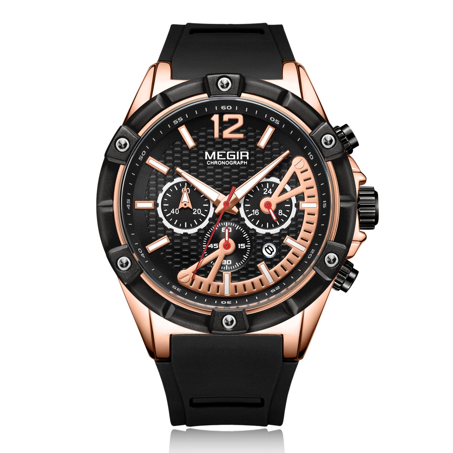 MEGIR Quarzuhr Männer Rose Gold Leuchtende Wasserdichte Sport Uhren Uhr Chronograph Armbanduhren Erkek Kol Saati Montre Homme von Joom DACH