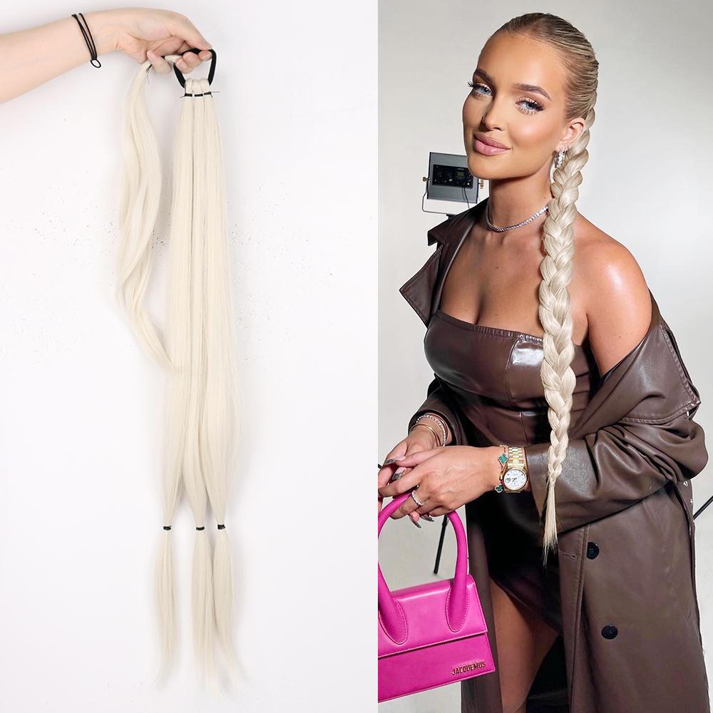 MERISIHAIR Synthetische geflochtene Pferdeschwanz-Haarverlängerungen, naturblondes Haarteil, langer umwickelter Pferdeschwanz mit Gummiband 85 cm von Joom DACH
