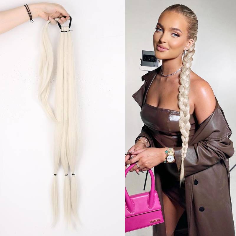 MERISIHAIR Synthetische geflochtene Pferdeschwanz-Haarverlängerungen, naturblondes Haarteil, langer umwickelter Pferdeschwanz mit Gummiband 85 cm von Joom DACH