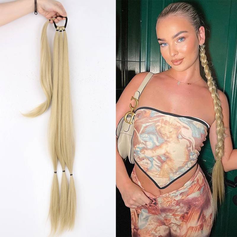 MERISIHAIR Synthetische geflochtene Pferdeschwanz-Haarverlängerungen, naturblondes Haarteil, langer umwickelter Pferdeschwanz mit Gummiband 85 cm von Joom DACH