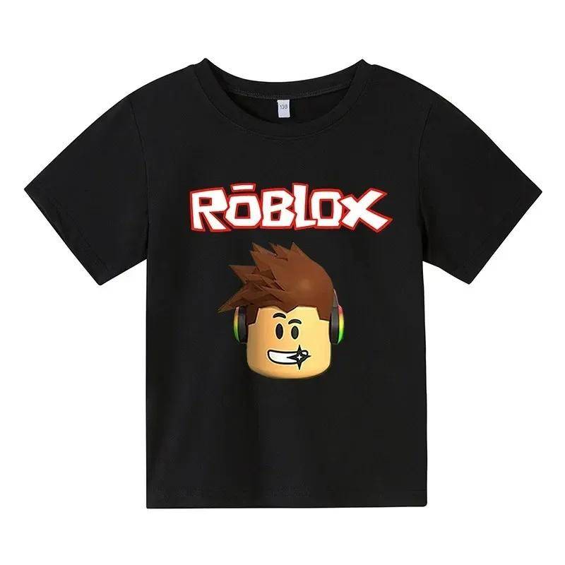 MINISO 2025 Robloxing Kinder-T-Shirt Jungen Spiel Sport Baumwolle T-Shirt Kind Cartoon Kurzarm Top Casual Street Harajuku Kleidung 140 schwarz von Joom DACH