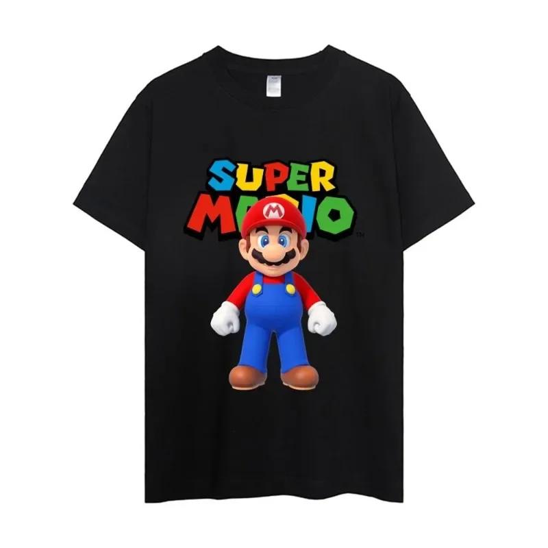 MINISO M-Mario Super Bros T-Shirt Herren Paar Kombinationskleidung Kurzarm Kragen Mode Frau Baumwolle#Farbe XL schwarz von Joom DACH
