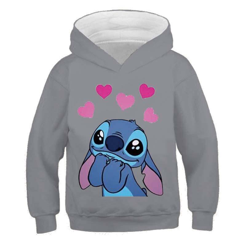 MINISO Neue Stitch Hoodies Mädchen Sweatshirt Herbst Und Winter Langarm Harajuku Pullover Disney Serie Stich Lässige Kapuzenoberteile 130 von Joom DACH