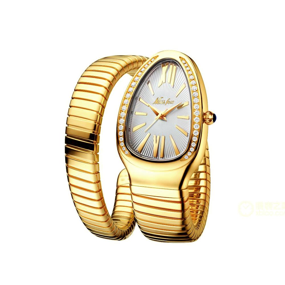 MISS FOX - Serpentine Quarzuhr Mode Damen personalisierte Schlangenkopf Armband Edelstahl eingelegt Diamant Uhr Frauen weiß/gold von Joom DACH