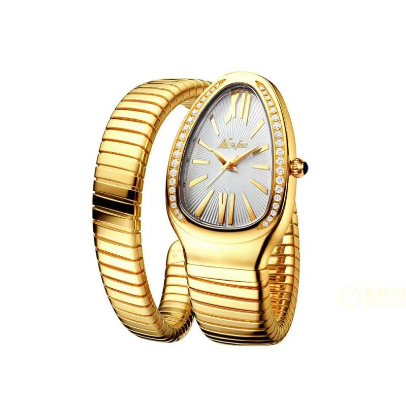 MISS FOX - Serpentine Quarzuhr Mode Damen personalisierte Schlangenkopf Armband Edelstahl eingelegt Diamant Uhr Frauen weiß/gold von Joom DACH
