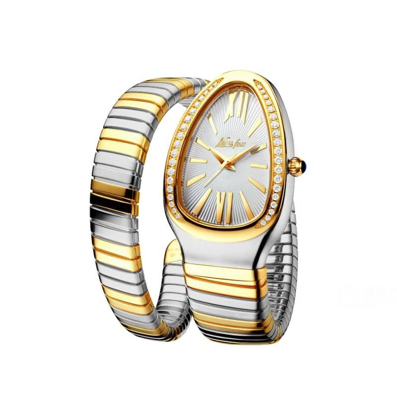 MISS FOX - Serpentine Quarzuhr Mode Damen personalisierte Schlangenkopf Armband Edelstahl eingelegt Diamant Uhr Frauen goldgelb/weiß von Joom DACH