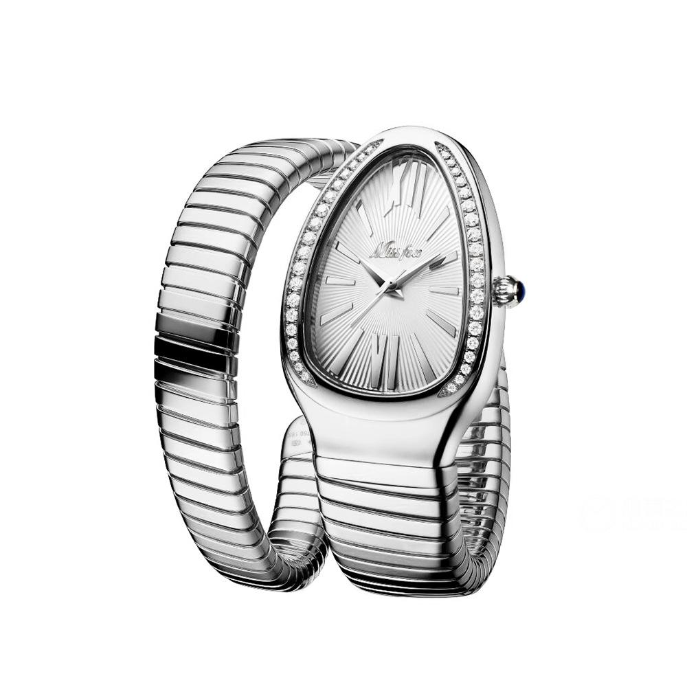 MISS FOX - Serpentine Quarzuhr Mode Damen personalisierte Schlangenkopf Armband Edelstahl eingelegt Diamant Uhr Frauen weiß von Joom DACH