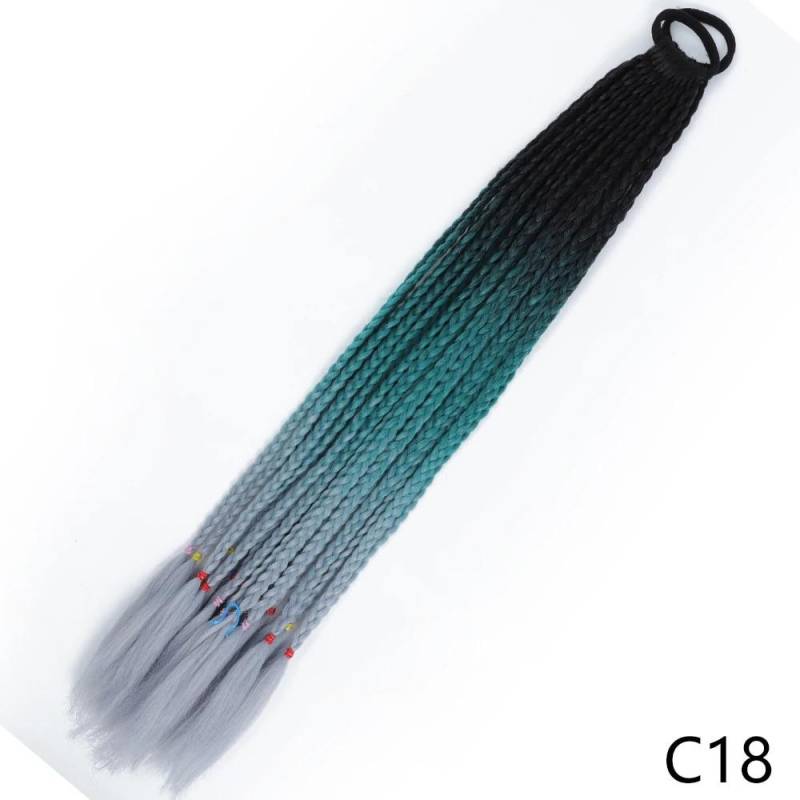 MISSQUEEN Synthetische Mädchen Farbige Geflochtene Pferdeschwanz Mit Elastischen Gummiband Haar Extensions Regenbogen Farbe Kinder Perücke Zopf Haarteil 65cm von Joom DACH