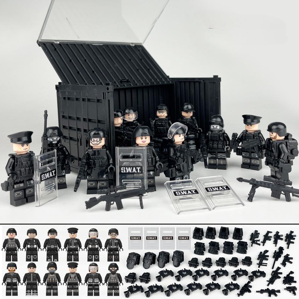 MOC Militär-Baustein-Set, Container-Kampf, Black-Panther-Angriff, kleines Pellet-Polizei-Puppenbauspielzeug von Joom DACH