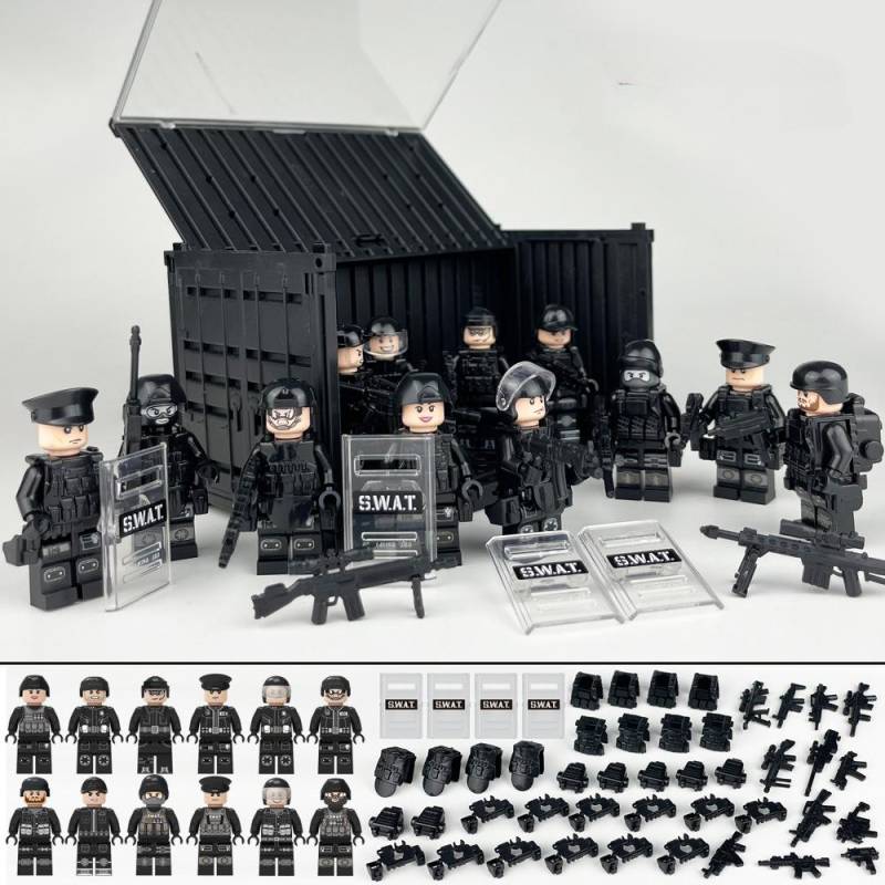 MOC Militär-Baustein-Set, Container-Kampf, Black-Panther-Angriff, kleines Pellet-Polizei-Puppenbauspielzeug von Joom DACH