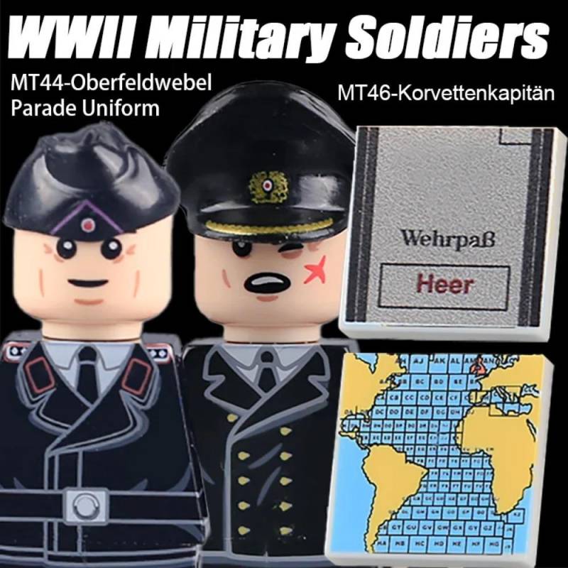 MOC WW2 Deutsche Militärsoldaten Figuren Bausteine Offizier Armee Infanterie Mütze Karte Bedruckte Fliesen Steine Spielzeug Jungen Geschenk schwarz von Joom DACH