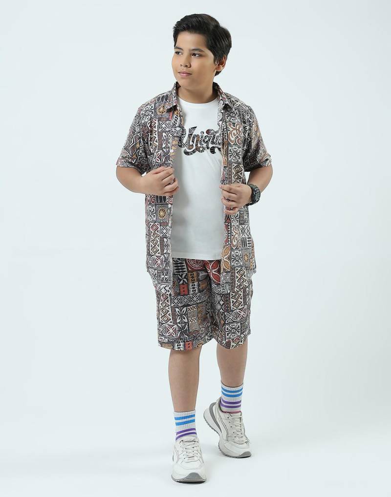 MONTE CARLO Jungen Blau Bedrucktes Hemd mit Kragen, Halbarm, Bermuda-Set 13-14 Years navy blau von Joom DACH